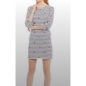 Joules Cotton Riviera Women Heart & Striped 3/4 Sleeve Dress Size 6 NWT
